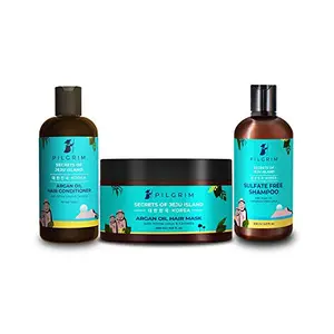 Pilgrim Jeju Hair Care Trio Set | Volcanic Lava Ash Sulfate Free Shampoo Argan Oil Hair MaskArgan Oil Hair Conditioner 200ml | All Skin | Men and Women | Korean Beauty Secrets