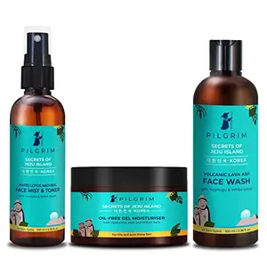 Pilgrim Oily Skin CTM Bundle | Oil Free Gel Moisturizer 50gm Pore Cleansing Face Wash 100ml Refreshing & Skin Hydrating Face Mist & Toner 100ml | For Acne-Prone & Sensitive Skin | Korean Skin Care