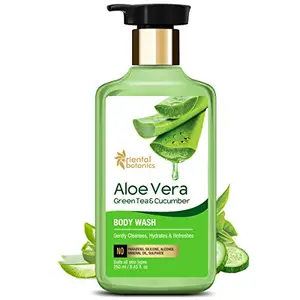 Oriental Botanics Aloe Vera Green Tea & Cucumber Body Wash 250 ml | Infused with Aloe Vera Green Tea & Cucumber | Refreshes & Hydrates Skin | Cruelty Free & Vegan | Paraben Free