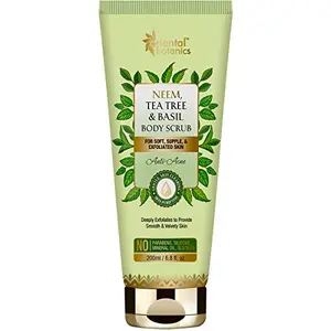 Oriental Botanics Neem Tea Tree and Basil Anti Acne Body Scrub 200 ml with Neem Tea Tree & Basil for Acne-free & Clear Skin | Cruelty Free & Vegan | Paraben Free
