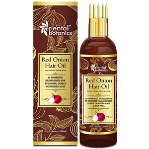Oriental Botanics Red Onion Hair Oil with Comb Applicator 200ml - With 30 Oils & Extracts for Stronger Growth Control Hair Fall