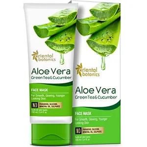 Oriental Botanics Aloe Vera Green Tea & Cucumber Face Mask 100 g | Infused with Aloe Vera Green Tea & Cucumber | Hydrates & Clears Skin | Cruelty Free & Vegan | Paraben Free