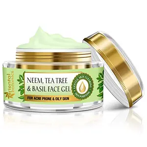 Oriental Botanics Neem Tea Tree and Basil Anti Acne Night Gel Cream 50g with Neem Tea Tree & Basil for Acne-free & Clear Skin | Cruelty Free & Vegan | Paraben Free