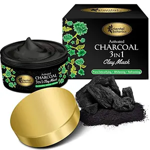 Oriental Botanics Activated Charcoal 3 In 1 Clay Mask 100 g with Activated Charcoal that Unclogs Pores & Improves Texture | Cruelty Free & Vegan | Paraben Free