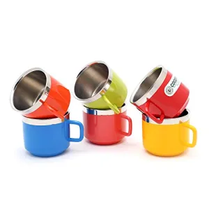 Coconut Colourful Stainless Steel Tea/Coffee Mugs - Set of 6 (125 ML Each)