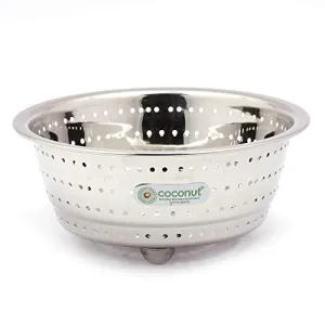 Coconut Stainless Steel Rice Fruits & Vegetables Basin Strainer/Colander for Kitchen - 1 Unit - (Diamater- 8 Inches)
