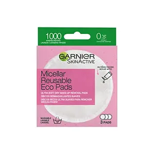 Garnier Micellar Reusable Makeup-Remover Eco Pads 3 Micro Fibre Pads Suitable For All Skin Types 0 Waste Eco-friendly Pads| Garnier Micellar Reusable Cotton Pads | One Swipe Makeup Remover | For Dull and Sensitive Skin | Removes Makeup gently | Eco-friend