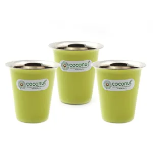 Coconut Stainless Steel Rampatra Green Colour Glass for Tea / Coffee - Set of 3 (Capacity - 200ml)