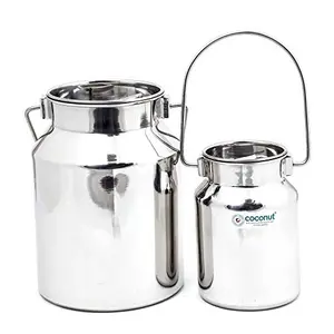 Coconut Stainless Steel Plain Milk Can/Milk Barni/Milk Pot/Oil Can (with Lid) - Capacity - 1 Litre & 3 Litre - Set of 2