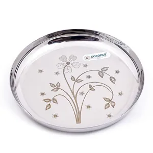 Coconut Stainless Steel Heavy Guage Laser Apple Plates Round Dinner Plates - 6 Pcs Set