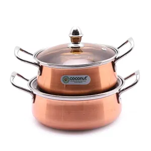 Coconut Royale Copper with Glass Lid Handi/Cookware Set (Stainless Steel Copper 2 - Piece)