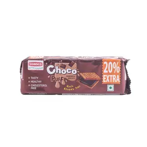 SOBISCO Choco Puff Sandwich Cream Biscuits Tasty Healthy and Cholesterol Free (72g) (Pack of 15)