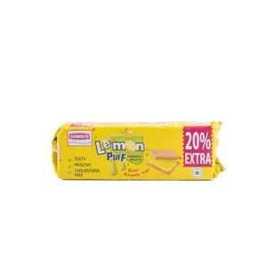 SOBISCO Lemon Puff Sandwich Cream Biscuits Tasty Healthy and Cholesterol Free (72g) (Pack of 20)