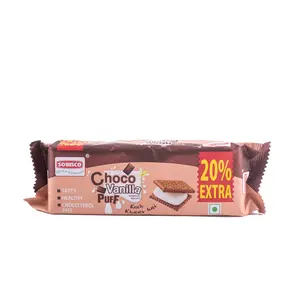 SOBISCO Choco Vanilla Puff Sandwich Cream Biscuits Tasty Healthy and Cholesterol Free (72g) (Pack of 15)
