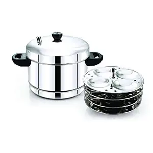 Dynore Stainless Steel Multipurpose 4x4 Idli plates Steamer Cooker Set Of 5