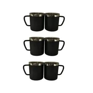 Dynore Stainless Steel Black Sober Tea/Coffee Cup- Set of 6 Black