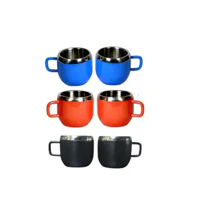 Dynore Stainless Steel Double Wall Colorful Apple Cups- Set of 6 90 ml Each