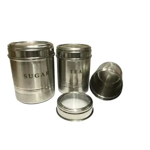 Dynore Stainless Steel Trio Tea/Coffee/Sugar Canisters- Set of 3 Sugar- 1000 ml, Tea- 750 ml, Coffee- 500 ml