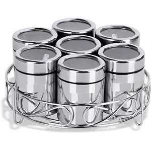 Dynore Stainless Steel Masala & Dryfruit Set with Lid/Multipurpose Dabba Stand 7 in 1 Silver