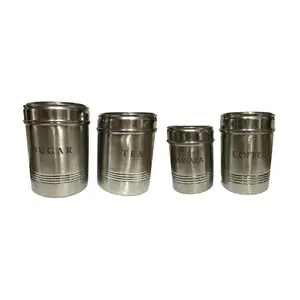 Dynore Stainless Steel Trio Tea, Coffee and Sugar, Masala Canisters- Set of 4 Sugar- 1000 ml, Tea- 750 ml, Coffee- 500 ml, Masala- 300 ml