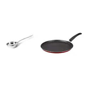 Dynore Aluminium Non- Stick Dosa Tawa with Stainless Steel Dosa Making Ladle- Set of 2
