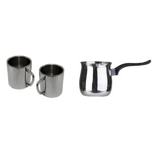 Dynore Stainless Steel 1000 ml Coffee Warmer with 2 Large Coffee Mugs 300 ml- Set of 3
