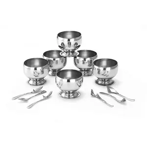 Dynore Stainless Steel Apple Design Ice Cream Cups & Spoons - Serving Bowls and Soup Bowl for Ice Cream/Salad/Fruit and Pudding Set of 12