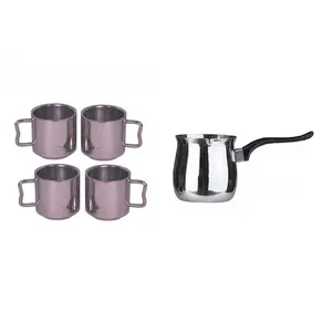 Dynore Stainless Steel Coffee Warmer 1000 ml with 4 Tea Mug 200 ml- Set of 5