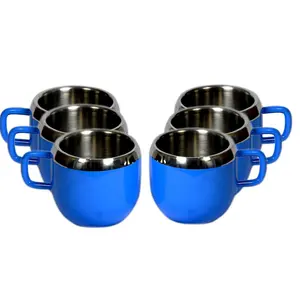 Dynore Stainless Steel Double Wall Set of 6 Deep Blue Tea Cups
