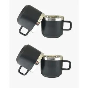 Dynore Stainless Steel Black Matte Tea Cups- Set of 4 Capacity- 100 ml