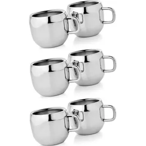Dynore Stainless Steel Set of 6 Double Wall Apple Tea Cups- 100 ml Each
