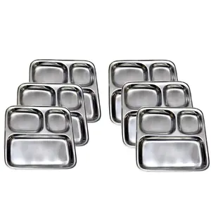 Dynore Set of 6 Stainless Steel Pav Bhaji/Snacks Plate