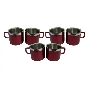 Dynore Stainless Steel Double Wall Set of 6 Maroon Cups