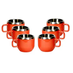 Dynore Stainless Steel Double Wall 6 Red Warm Tea Cups- Set of 6