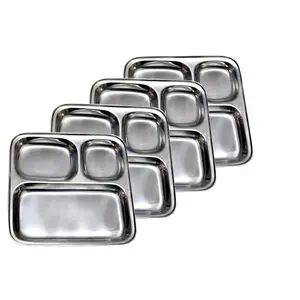 Dynore Set of 4 Stainless Steel Pav Bhaji/Snacks Plate