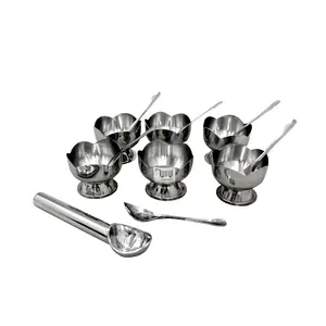 Dynore Set of 13-6 Lotus ice Cream Cup/Soup Bowl,6 Spoon, 1 Sccop