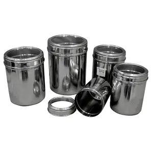 Dynore Stainless Steel Kitchen Storage Canisters with See Through lid - Set of 5-500, 750, 1000, 1250 & 1500 ml respectively
