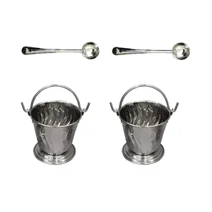 Dynore Stainless Steel Serving Bucket with Spoodle Classis Serving Set- Set of 4