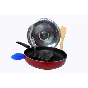 Dynore Non Stick Fry Pan with lid and Stainless Steel Square Egg/Pancake Ring with Handle