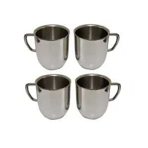 Dynore Stainless Steel Set of 4 Double Wall large Cappucino Tea/Coffee Mugs- Set of 4