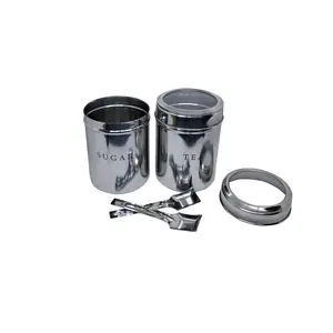 Dynore Stainless Steel Tea and Sugar See Through Canisters Lids with Spoons -Set of 2