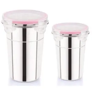 Dynore Stainless Steel Set of 2 Click & Seal Lock air Tight Glass Tumbler with Lid (400,600 ml)