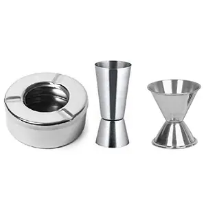 Dynore Set of 2- Stainless Steel Lid ash Tray and 2 peg Measure
