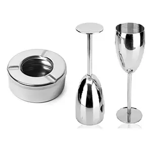 Dynore Set of 2 Stainless Steel Goblet Glass (Wine Glass) with Lid Ash Tray