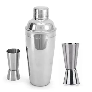 Dynore Stainless Steel Delux Cocktail Shaker 500 ml with 2 Tall Peg Measures