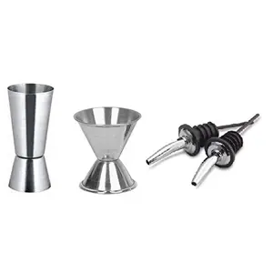 Dynore Set of 2 Double Sided Peg Measure with Set of 2 Stainless Steel Wine Pourer.