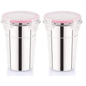 Dynore Stainless Steel Airtight, Leak Proof, Frezzer Safe and Dust Proof Glass Tumblers with Lid Set of 2. Capacity- 400 ML