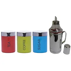 Dynore Oil Dropper - 1000 ml with Handle and Colorful Tea, Coffee & Sugar Canister