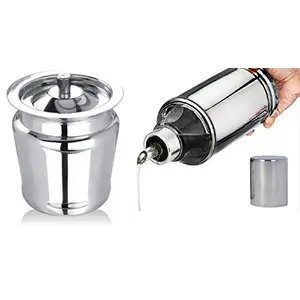 Dynore Stainless Steel Apple Shaped ghee Pot (300 ml) and Oil Dropper (500 ml)