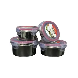 Dynore Stainless Steel Click Lock Air Tight Tiffin/Container Set of 4- 50,120,250 and 300 ml